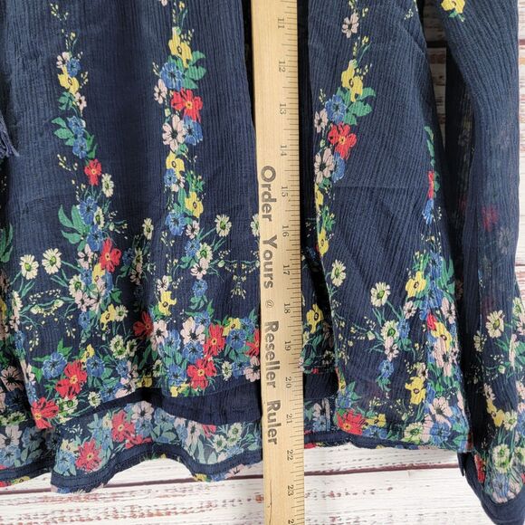 Sea New York Blouse Size 2 Top Floral Peasant V-Neck Tassel Ruffle Long Sleeve - Picture 3 of 14
